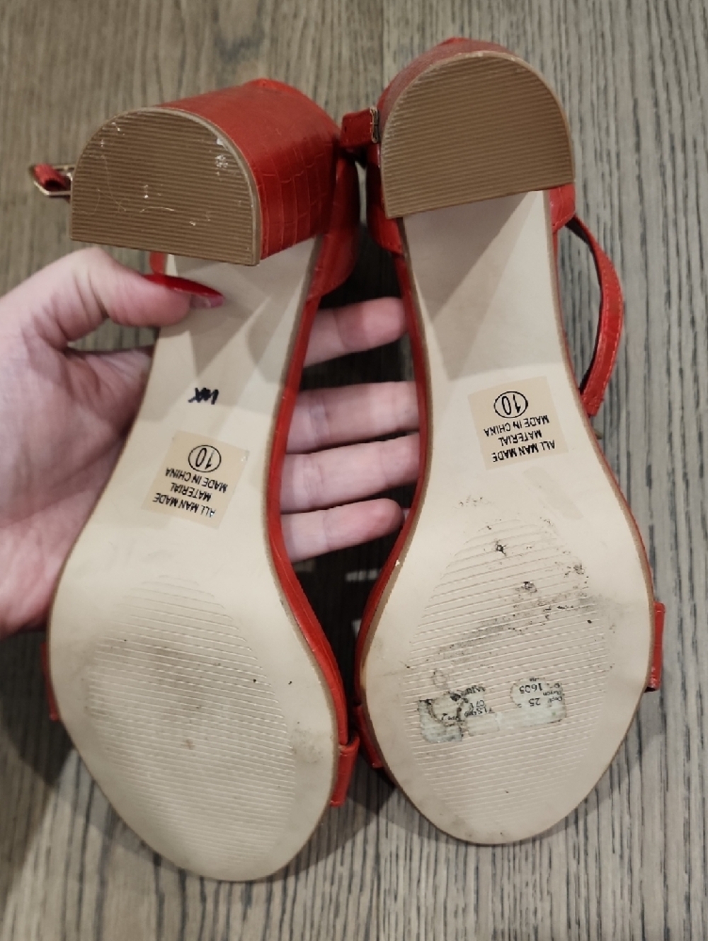 Delicious Red Croc-Embossed Block Heel Sandals - Picture 7 of 8
